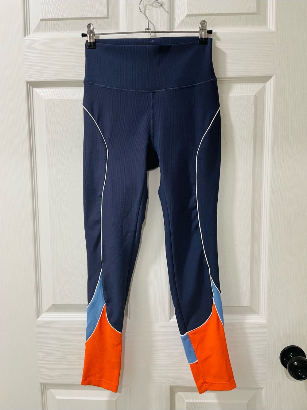 WILO The Label Navy Active Leggings with Orange & Light Blue Panels
